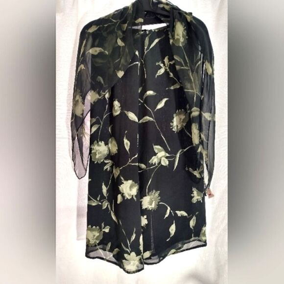 Mondi Floral Skirt & Square Scarf Rolled Hem Sheer Lined - Picture 1 of 10